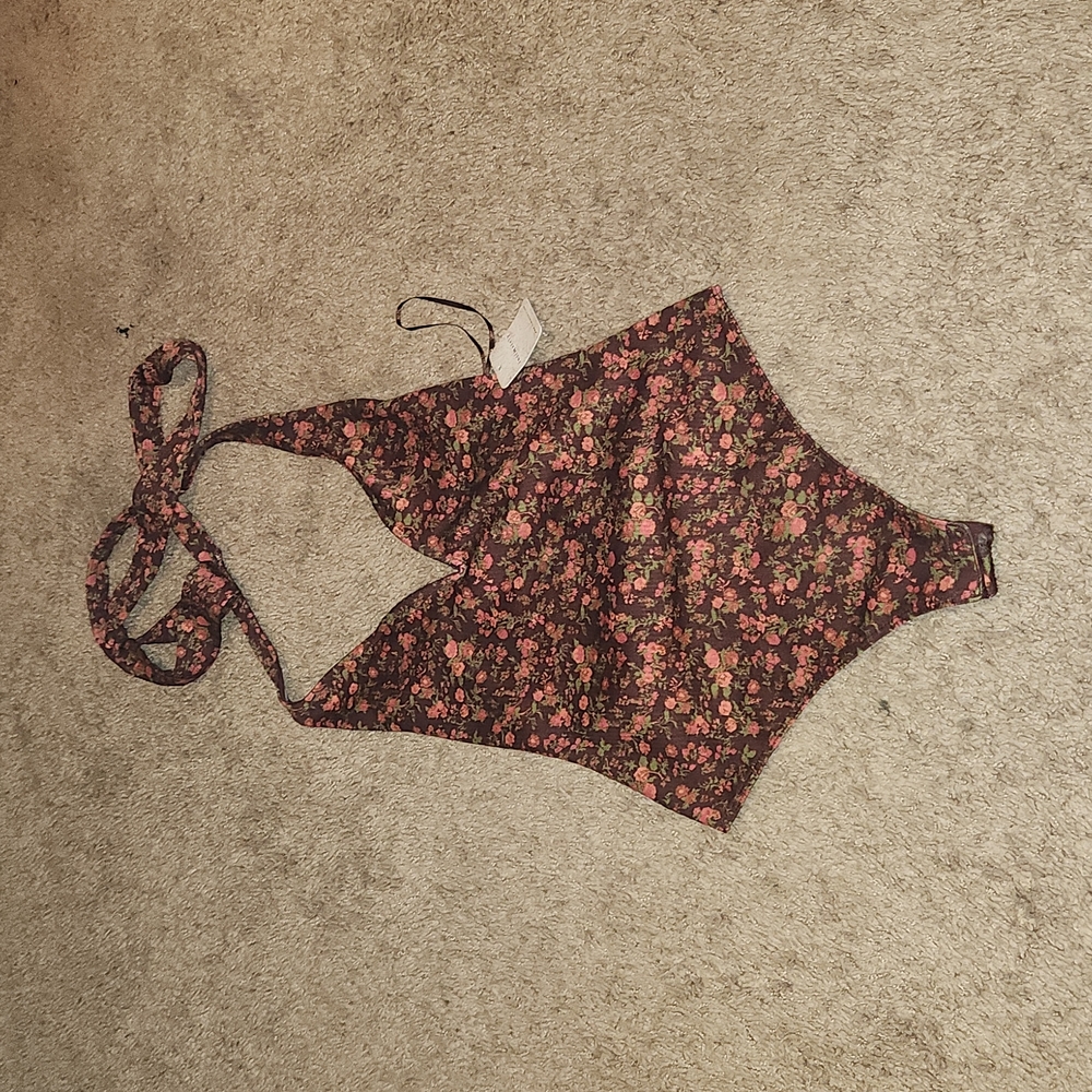 Intimately Free People BNWT Maroon Floral Thong Tie Bodysuit - Picture 1 of 6